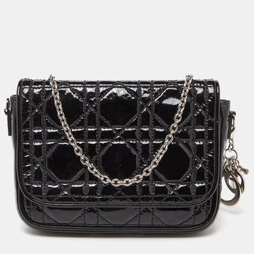 DIOR Black Cannage Patent Leather Lady  Chain Crossbody Bag