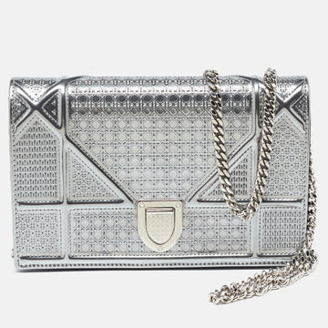 DIOR SIlver Micro Cannage Patent Leather ama Wallet On Chain