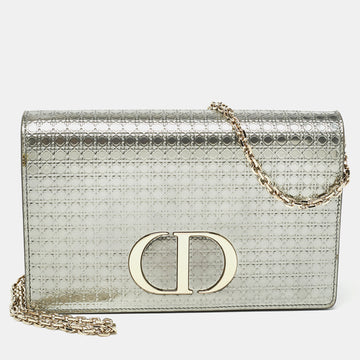 DIOR Silver Micro Cannage Patent Leather 2in1 30 Montaigne Pouch Bag