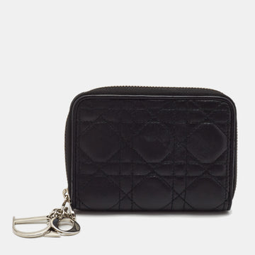 DIOR Black Cannage Leather Lady  Zip Compact Wallet