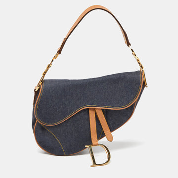 DIOR Blue/brown Denim and Leather Saddle Bag