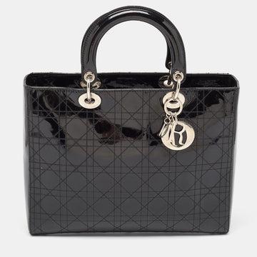 DIOR Black Cannage Patent Leather Large Lady  Tote