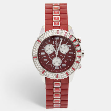 DIOR Red Stainless Steel Diamond Rubber Christal CD11431BR001 Women's Wristwatch 38 mm