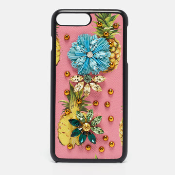 DOLCE & GABBANA Pink/Black Leather Pineapple Crystals iPhone 6/6s Plus Cover