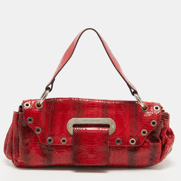 DOLCE & GABBANA Red Watersnake Leather Satchel