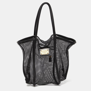 DOLCE & GABBANA Black Mesh and Leather Open Tote