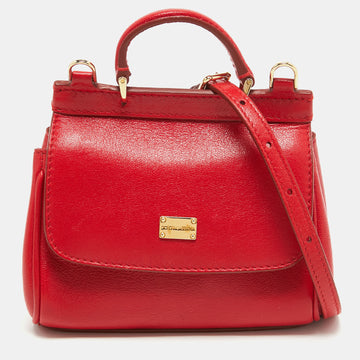 DOLCE & GABBANA Red Leather Mini Miss Sicily Top Handle Bag