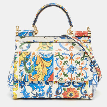 DOLCE & GABBANA Multicolor Printed Leather Small Miss Sicily Top Handle Bag