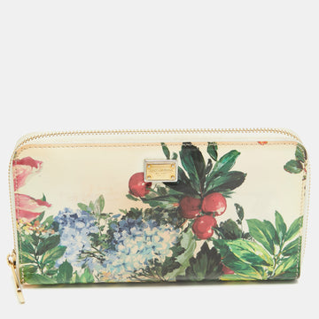 DOLCE & GABBANA Multicolor Printed Patent Leather Zip Around Continental Wallet