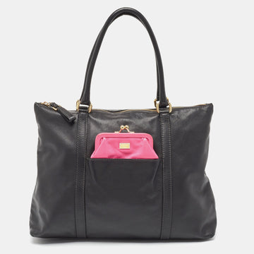 DOLCE & GABBANA Black/Pink Leather Front Pouch Tote