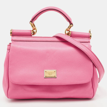 DOLCE & GABBANA Pink Leather Medium Miss Sicily Top Handle Bag