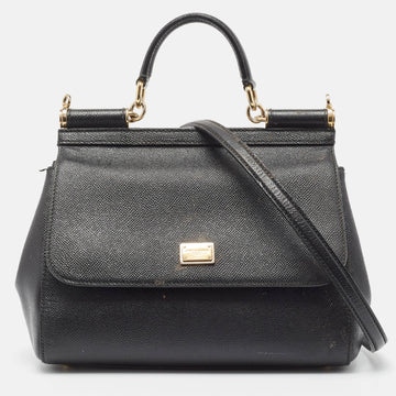 DOLCE & GABBANA Black Leather Medium Miss Sicily Top Handle Bag