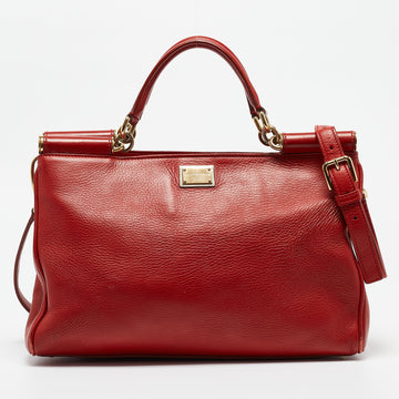 DOLCE & GABBANA Red Leather Miss Sicily Tote