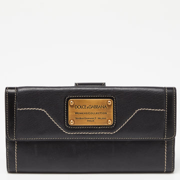 DOLCE & GABBANA Black Leather Flap Continental Wallet