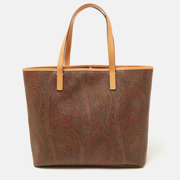 ETRO Brown Paisley Printed Coated Canvas and Leather Shopper Tote