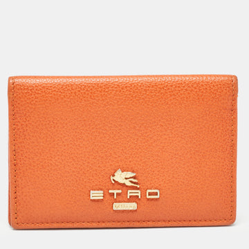 ETRO Orange Leather Logo Bifold Card Case