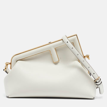 FENDI White Leather Small First Shoulder Bag
