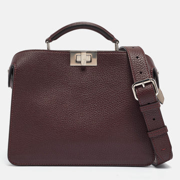 FENDI Burgundy Leather Mini Peekaboo ISeeU Top Handle Bag