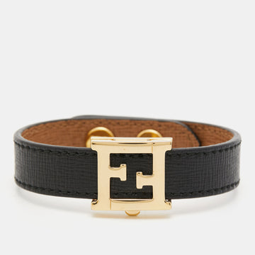 FENDI FF Logo Leather Gold Tone Bracelet
