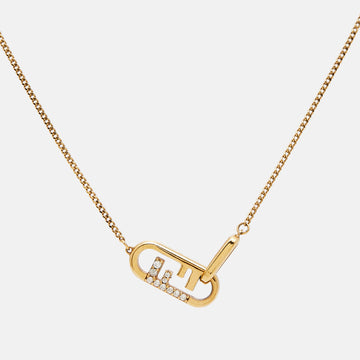 FENDI O'Lock Crystals Gold Tone Necklace