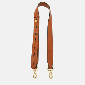 FENDI Brown Leather Studded Adjustable Shoulder Bag Strap