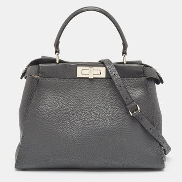 FENDI Grey Selleria Leather Medium Peekaboo Top Handle Bag
