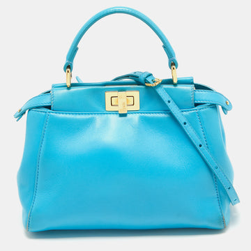 FENDI Light Blue Leather Mini Peekaboo Top Handle Bag