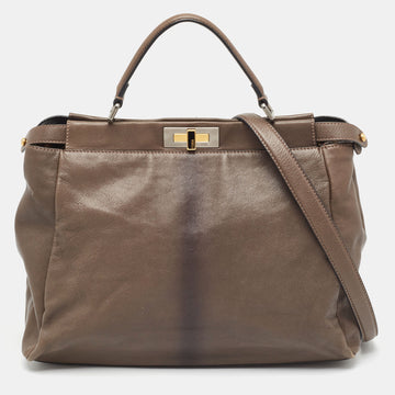 FENDI Brown/Black Ombre Leather Large Peekaboo Top Handle Bag