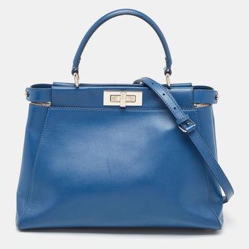 FENDI Blue Leather Medium Peekaboo Top Handle Bag