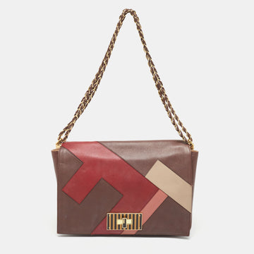 FENDI Burgundy/Multicolor Leather Large Claudia Shoulder Bag