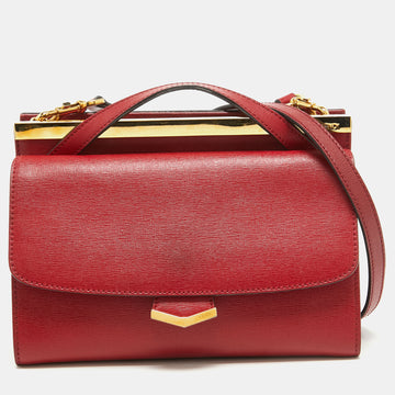 FENDI Red Leather Mini Demi Jour Top Handle Bag