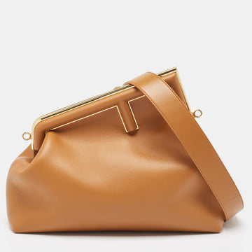 FENDI Brown Leather Medium First Shoulder Bag