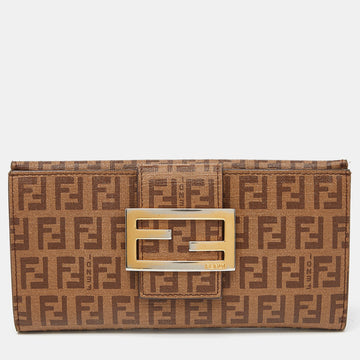 FENDI Beige Zucchino Coated Canvas Forever Flap Continental Wallet