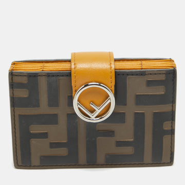 FENDI Tobacco/Yellow Zucca Embossed Leather FF Flap Wallet