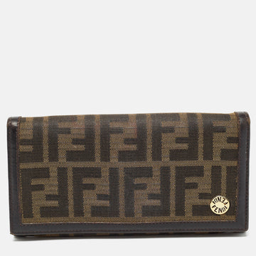 FENDI Tobacco Zucca Canvas and Leather Flap Continental Wallet