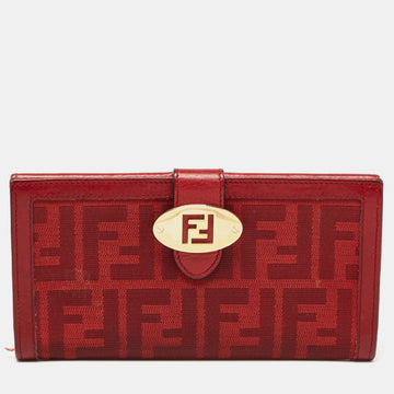 FENDI Red Zucca Canvas and Leather Flap Continental Wallet
