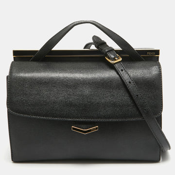 FENDI Black Leather Small Demi Jour Top Handle Bag
