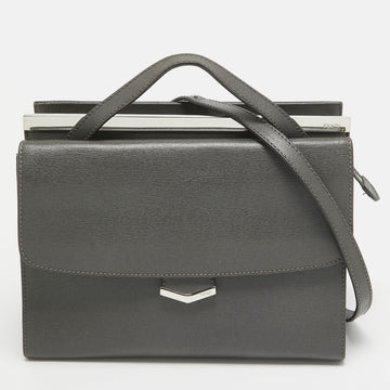 FENDI Grey Leather Small Demi Jour Top Handle Bag