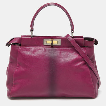 FENDI Magenta Leather Medium Peekaboo Top Handle Bag