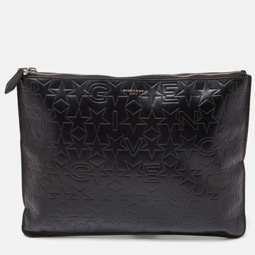 GIVENCHY Black Star Embossed Leather Zip Clutch