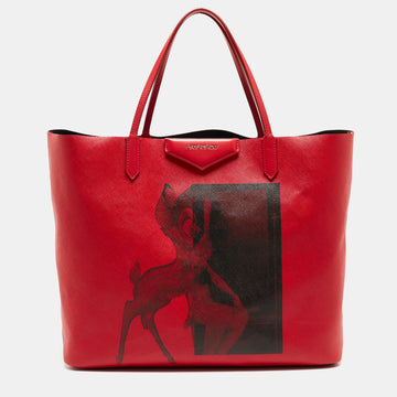 GIVENCHY Red Leather Large Bambi Antigona Shopper Tote