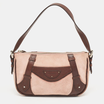 GIVENCHY Brown/Light Pink Leather and Suede Baguette Bag