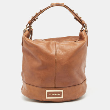 GIVENCHY Brown Leather Logo Bucket Hobo