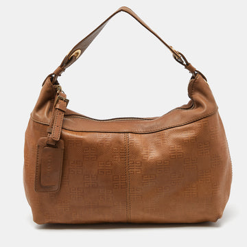 GIVENCHY Brown Embossed Logo Leather Hobo