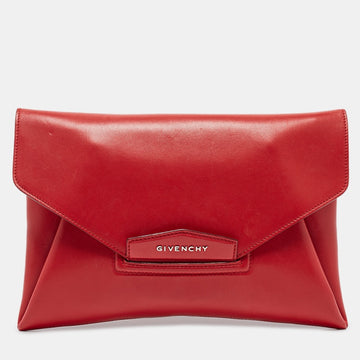 GIVENCHY Red Leather Medium Antigona Envelope Clutch
