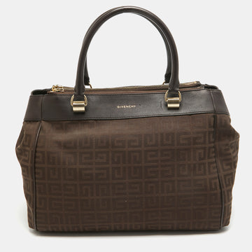 GIVENCHY Dark Brown Signature Canvas and Leather Double Zip Tote