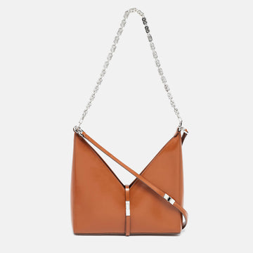GIVENCHY Brown Glossy Leather Cut Out Chain Bag