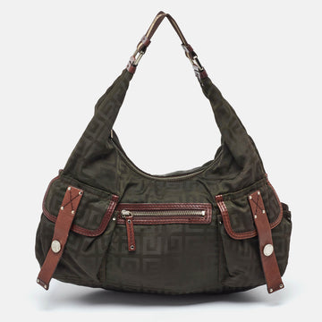 GIVENCHY Green/Brown Monogram Nylon and Leather Multiple Pocket Hobo
