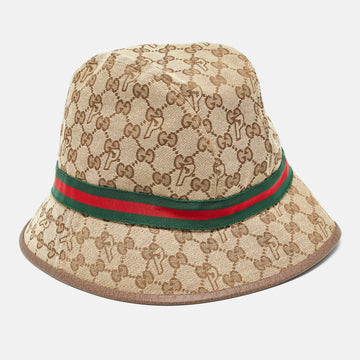 GUCCIPalace x  Brown GG Web Detail Canvas Fedora Hat