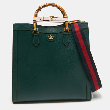 GUCCI Green Leather Large Bamboo Diana Tote